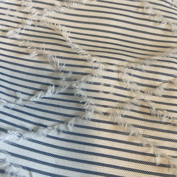 THML Striped Texture V‎ Neck Mini Dress Sz L Cotton Pockets Blue White Beach - Picture 2 of 12